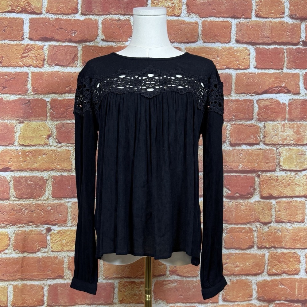 Nanette Lepore Women's Long Sleeve Black Lace Sheer Blouse Size Small
